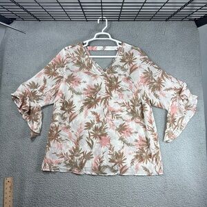 Catherines Floral V-Neck Blouse - Pink & Brown